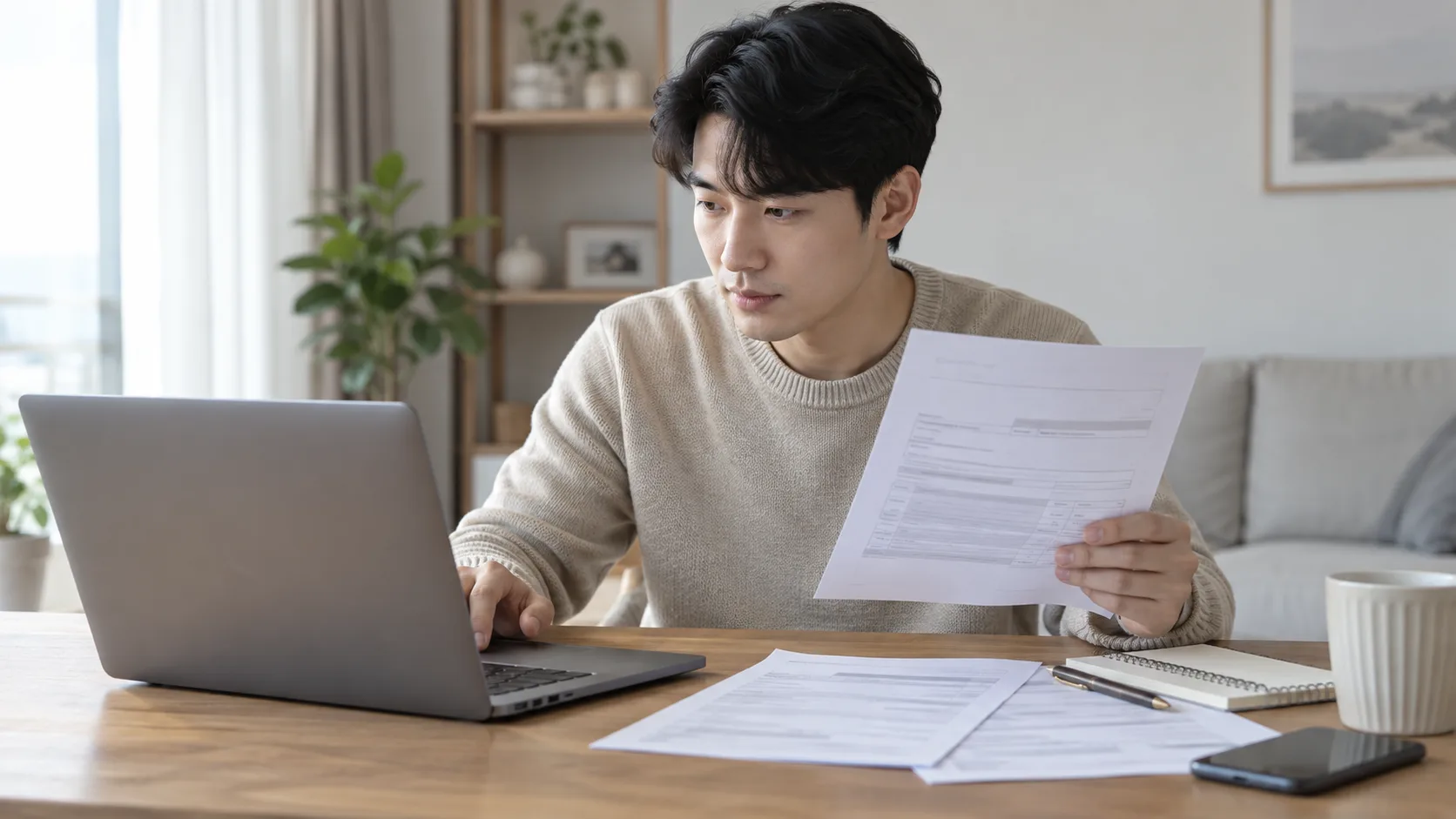 수술확인서와 보험 약관을 대조하는 장면