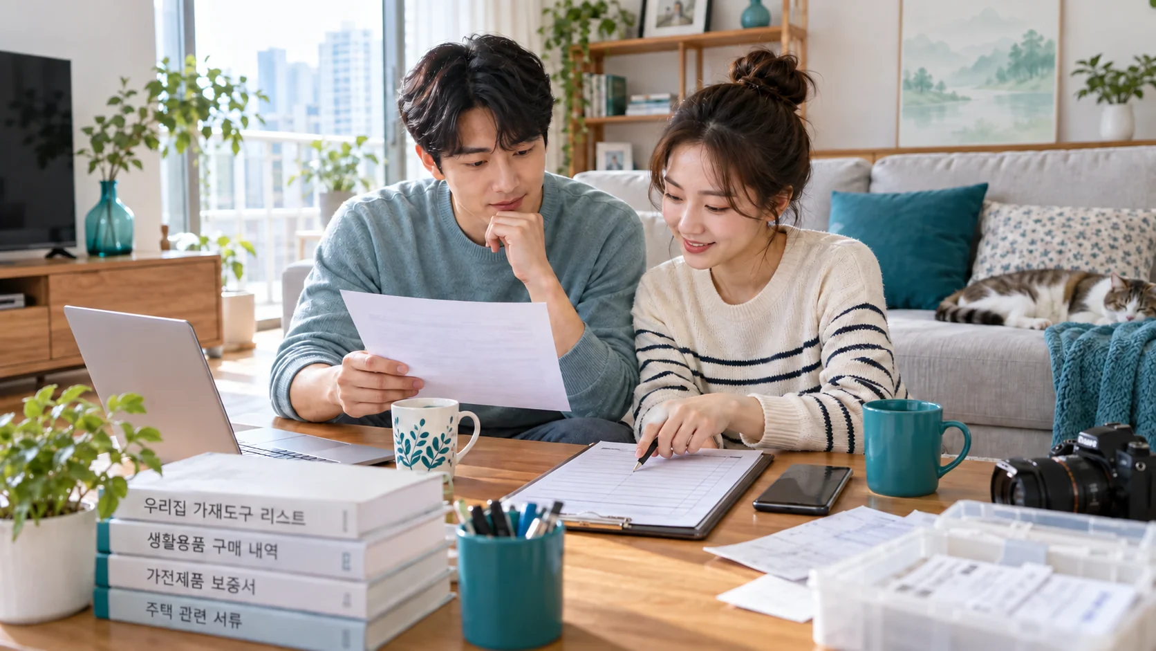 주택 가재도구의 현황과 구매 자료를 정리하는 거실